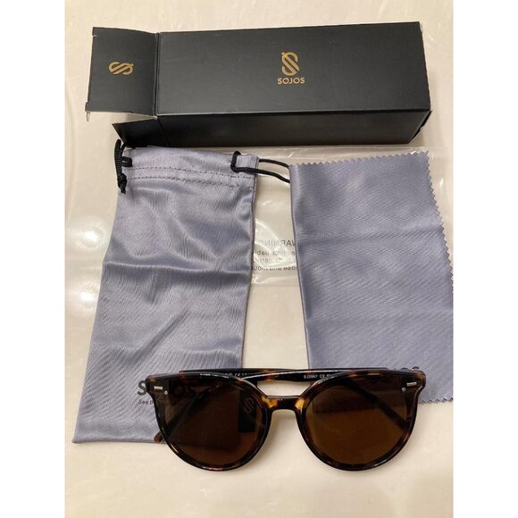 🆕SOJOS Womens Dark Brown Classic Round Retro Vintage Large Frame Sunglasses - Picture 2 of 7